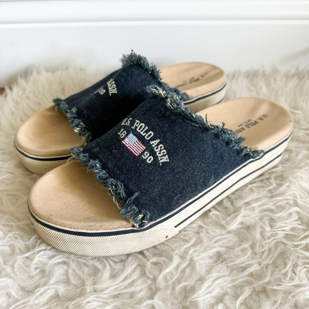 Vintage Y2K U.S. Polo Assn Denim "Flair" Slides | Size 10